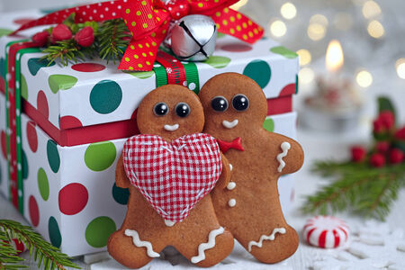Christmas Decorations with Gingerbread Men and Gift Box