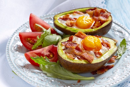 Avocado Egg Boats with bacon. Low carb high fat breakfast