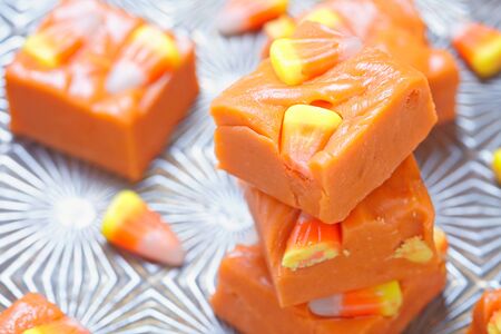 Delicious butterfinger fudge with candy corn and peanut butterの写真素材