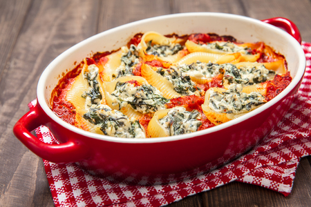 Stuffed pasta shells with spinach and ricottaの写真素材