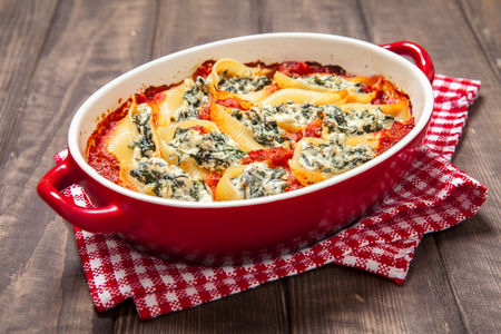 Stuffed pasta shells with spinach and ricottaの写真素材
