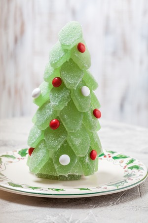 Jelly candy Christmas tree with chocolade dropsの写真素材