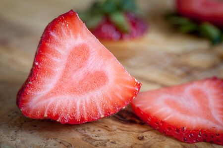 Fresh strawberry slice heart shapeの写真素材