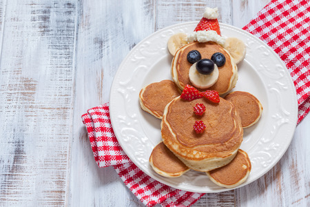 Bear pancakes for kids breakfastの写真素材