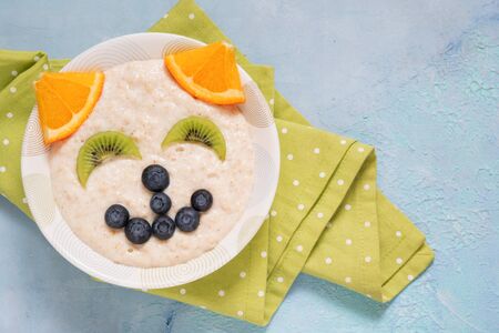 Cat kitten porridge oatmeal breakfast , funny food for kidsの写真素材