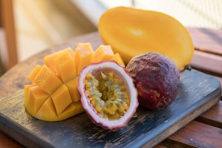 mango and passion fruitの写真素材