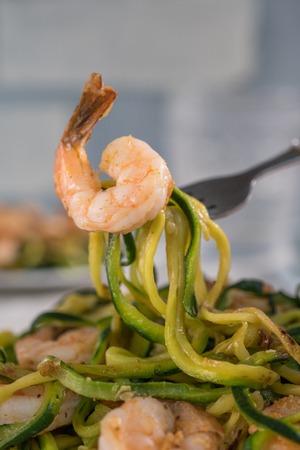 Skinny Shrimp Scampi with Zucchini Noodles. Low carb mealの写真素材