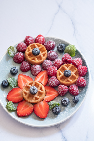 Waffle with berries for kidsの写真素材