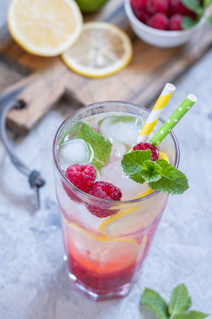 Raspberry lemonade. Iced summer drink.の写真素材