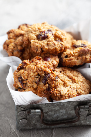 Oat cookies with cranberry and pecanの写真素材