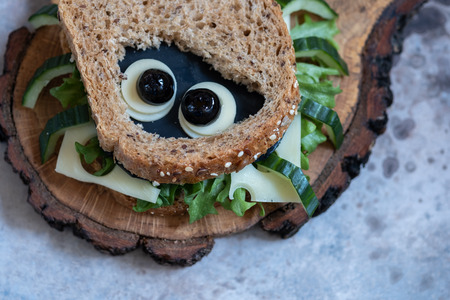 Funny spider sandwich for Halloween partyの写真素材