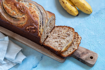 Sliced banana bread with walnutsの写真素材