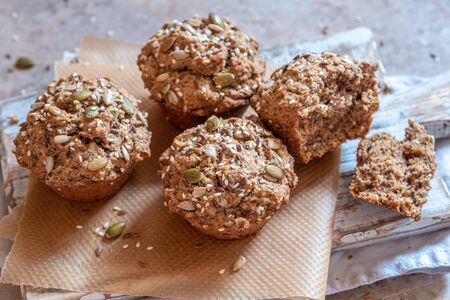 Healthy muffins with spices and pumpkin seedsの写真素材