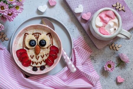 Kids breakfast oatmeal porridgeの写真素材