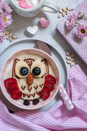 Kids breakfast oatmeal porridgeの写真素材