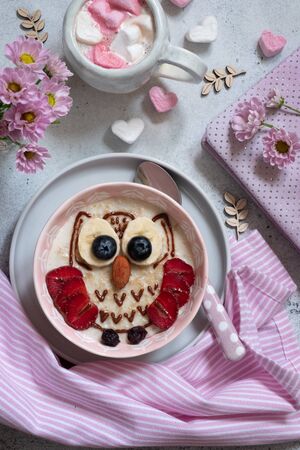 Kids breakfast oatmeal porridgeの写真素材