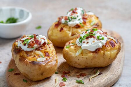 Baked loaded potatoの写真素材