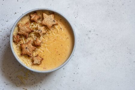 Cheese soup with toastsの写真素材