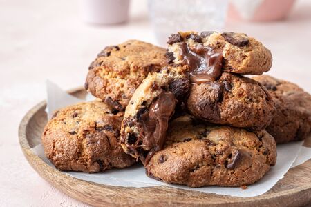 chocolate chunk cookies stuffed with melted caramel