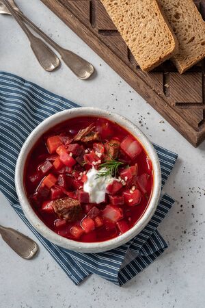 Beetroot soup: Traditional Ukrainian borschtの写真素材