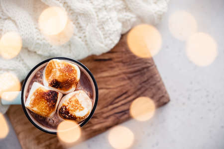 Hot chocolate with roasted marshmallowの写真素材