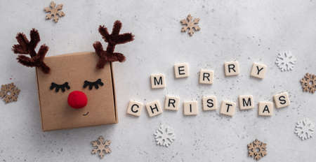 Christmas and New Year holiday concept. Deer gift boxの写真素材
