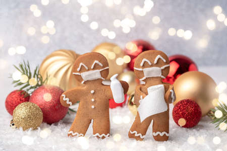 Christmas gingerbread men with a masks