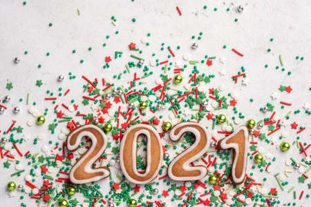 Happy New Year cookies in the form of numbers 2021の写真素材