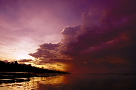 Sea sunset at stony sea coast of Rambungan. Borneo. の写真素材
