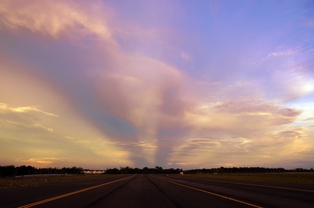 Sunset on the city of Kuching. Paradise island Borneo.の写真素材