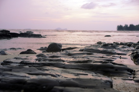 Hot South China sea washes coast Borneo.の写真素材