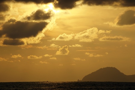 Sea sunset at seacoast of peninsula Santubong. Borneo. の写真素材