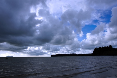The dark blue sea of the stony coast of Borneo. 