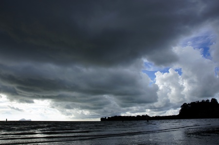 The dark blue sea of the stony coast of Borneo. 
