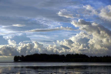 The dark blue sea of the stony coast of Borneo. 