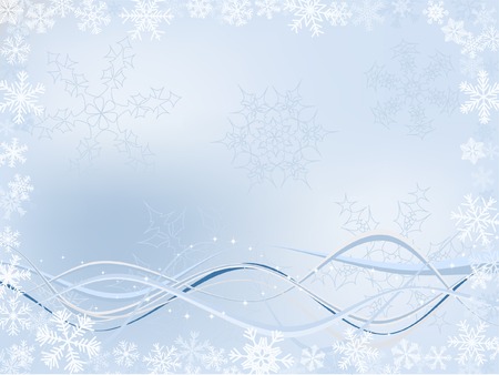 Winter Background With Different Snowflakes And Wavy Ribbonsのイラスト素材