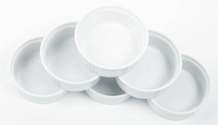 6 ramekins stacked in a pyramidの写真素材