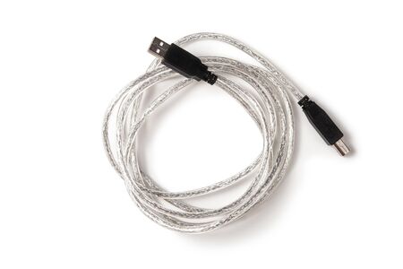 USB wire type B on white background with shadow isolated