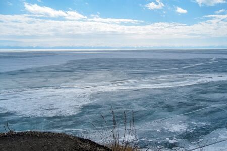 frozen lake Baikal, view from the mountainの写真素材