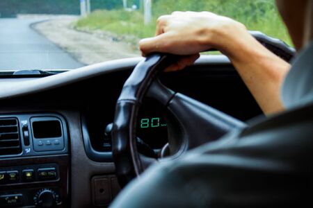 steering wheel speed 80 km h closeupの写真素材