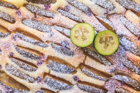 homemade gluten free fruit cake with curd dough, top viewの写真素材