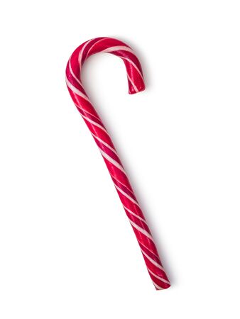 red striped lollipop, stick on a white background isolated with shadowの写真素材
