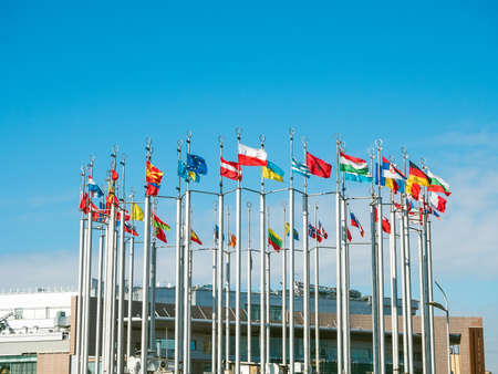 Moscow, Russia - March 17, 2020: Flags of the world on Europe Squareのeditorial素材