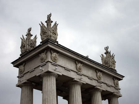 Volgograd, Russia - May 9, 2011: fragment of eight-column propylaea on the embankment of the Volga River in cloudy weatherのeditorial素材
