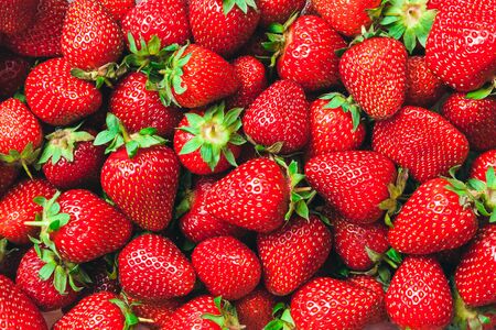a lot of ripe juicy strawberries backgroundの写真素材