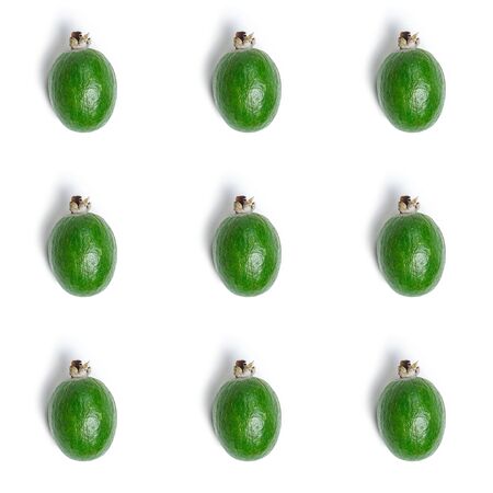 seamless pattern with feijoa fruits on a white backgroundの写真素材
