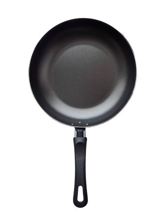 black non-stick pan isolated on white without shadowの写真素材