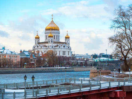 Moscow, Russia - March 15, 2020: Cathedral of Christ the Savior, view from the Art Parkのeditorial素材
