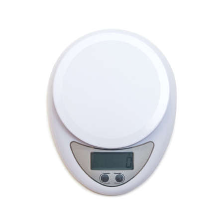 white kitchen round electronic clock on white background isolatedの写真素材