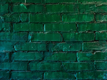 old green brick wall close up - grunge textureの写真素材